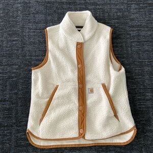 Carhartt white Sherpa Vest with Tan Trim
